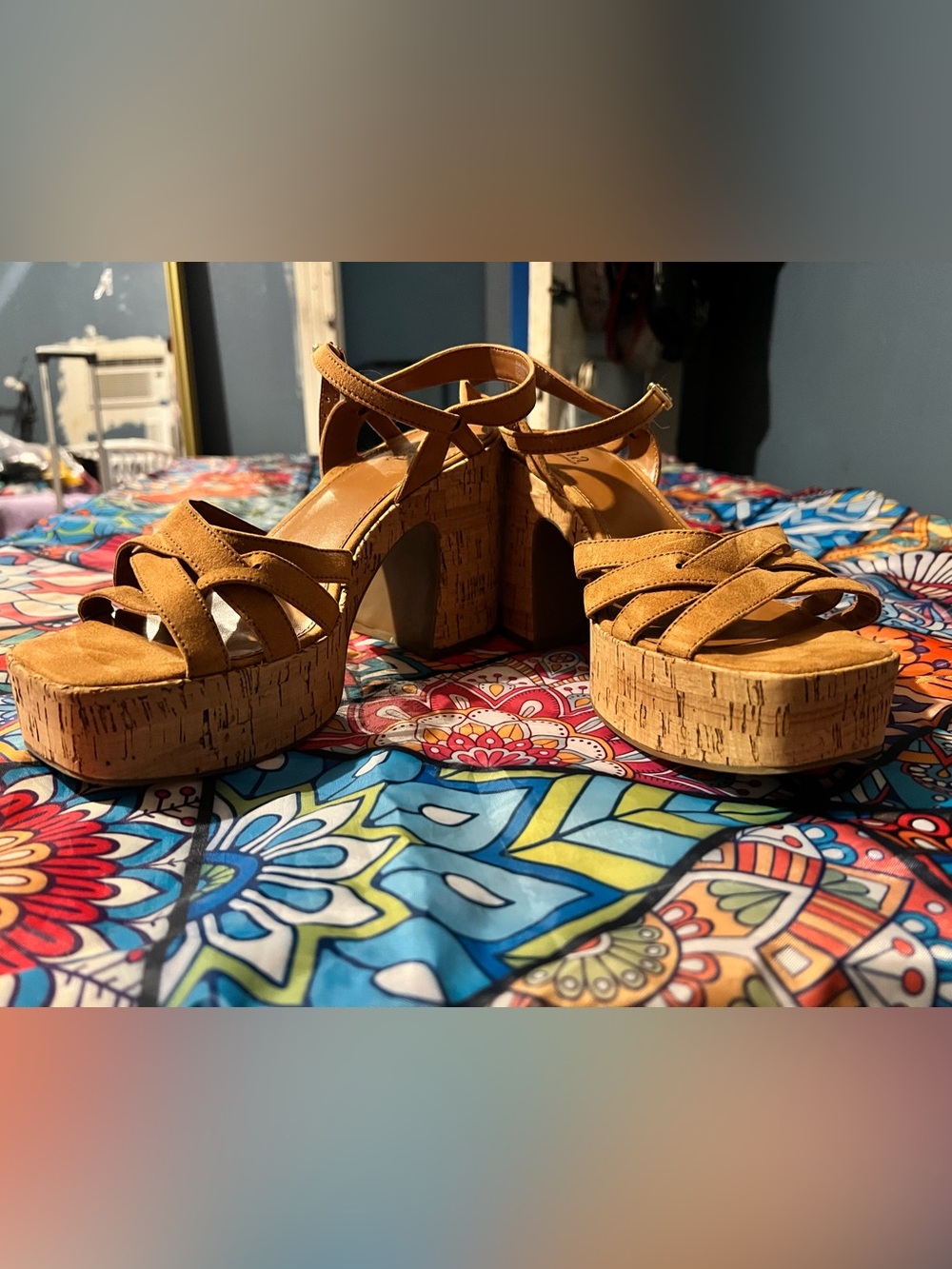 a.n.a Tan Cork Platform Heeled Sandals